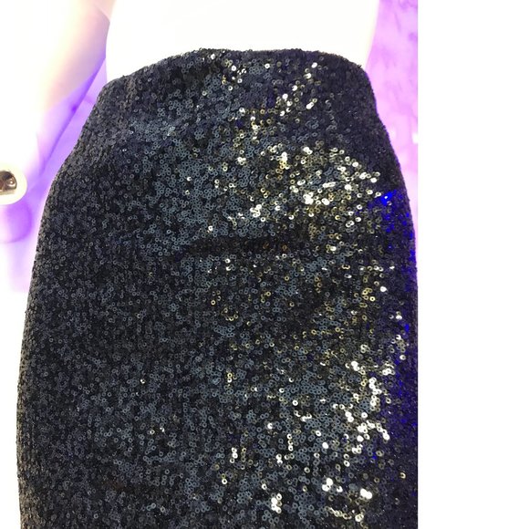 FOREVER 21 Shiny Metallic Navy Blue Black Sparkle Sequin Pencil Skirt NWT - Picture 4 of 5